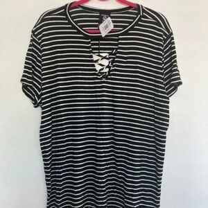 Hippie Chic Plus Size Cross Neck Striped Tee 2X